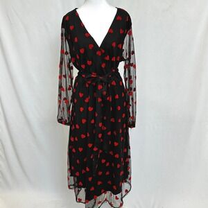 Bloomchic Women 18-20 Midi Dress Black Red Heart Mesh Romantic Lovecore